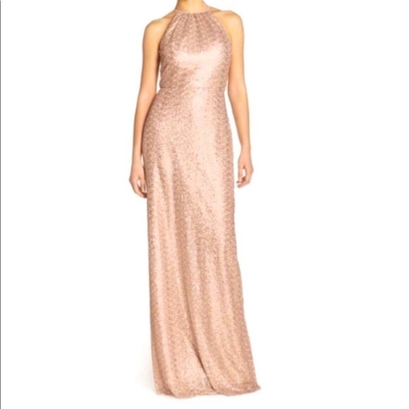 Amsale Dresses & Skirts - Amsale Chandler Sequin Halter Rose Gold